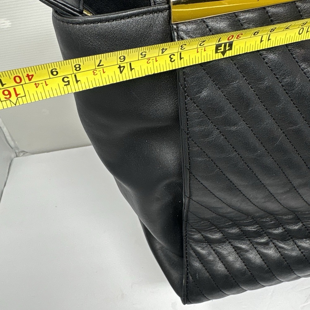 Michael Kors Black Chevron Quilted Leather Tote Satchel Gold Hardware Large - Picture 8 of 12